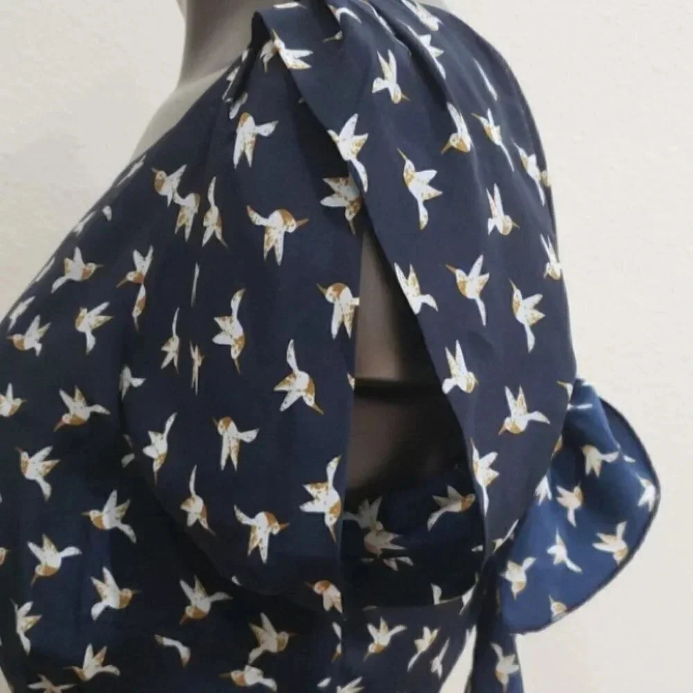 Aijek Bird Print Open Back Romper - image 7